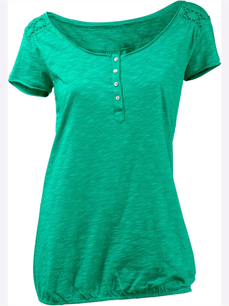 T-shirt à Encolure Ronde - Taille Standard - Helline Vert - Kiabi