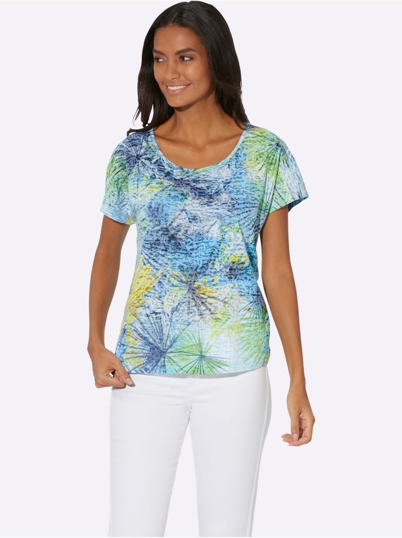 T-shirt à Encolure Ronde 50% Coton - Taille Standard - Witt Bleu Vert - Kiabi