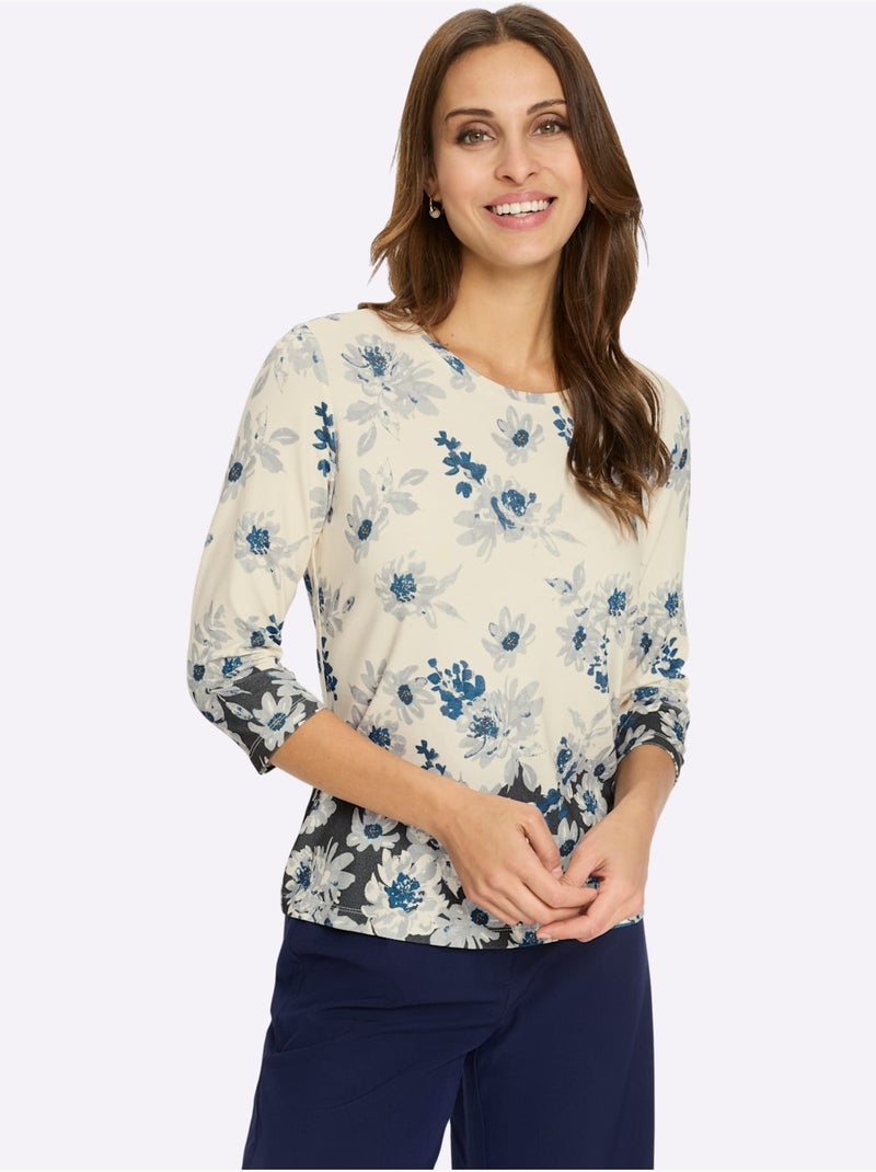 T-shirt à Encolure Ronde 95% Viscose - Taille Standard - Witt Blanc Bleu - Kiabi