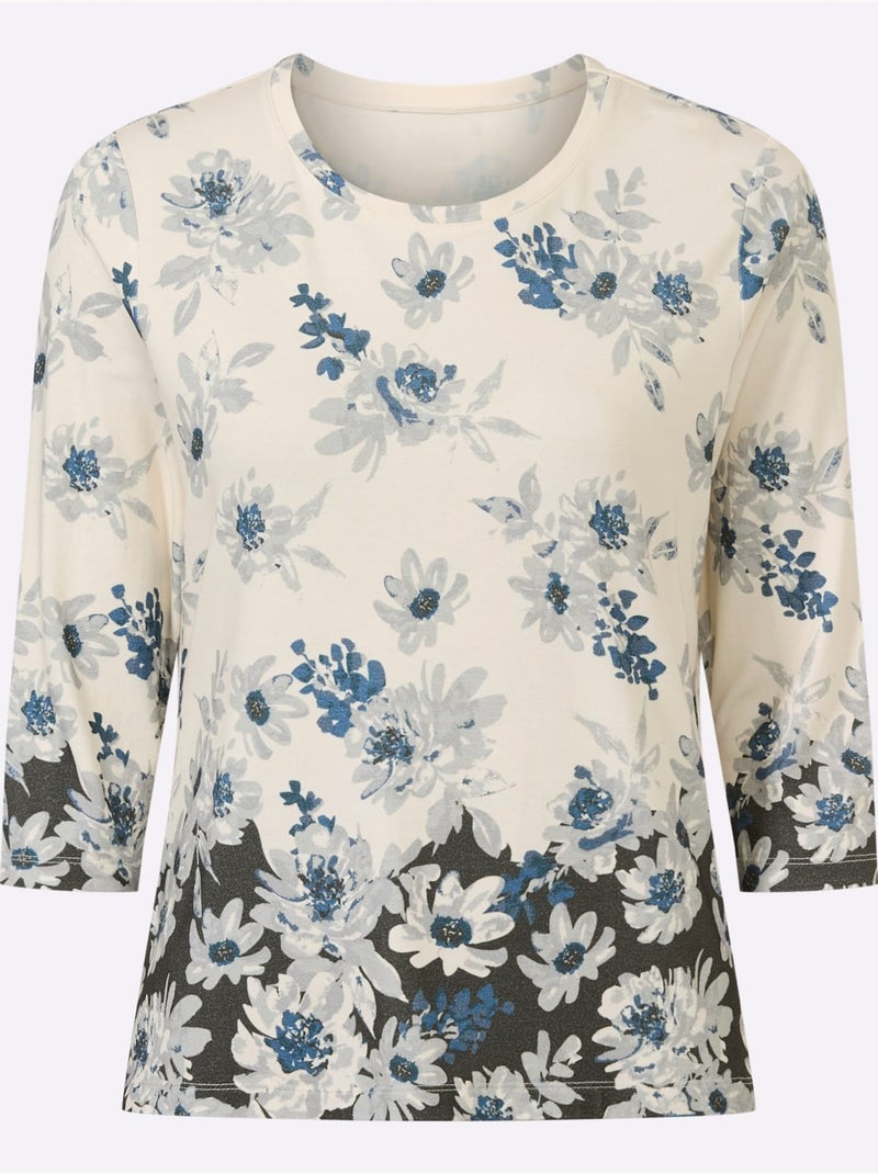 T-shirt à Encolure Ronde 95% Viscose - Taille Standard - Witt Blanc Bleu - Kiabi