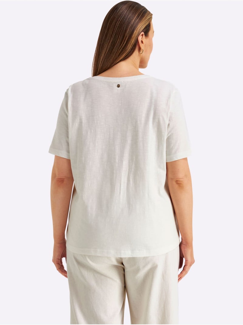 T-shirt à Encolure Ronde à Encolure Ronde - Taille Standard - Sheego Ecru - Kiabi