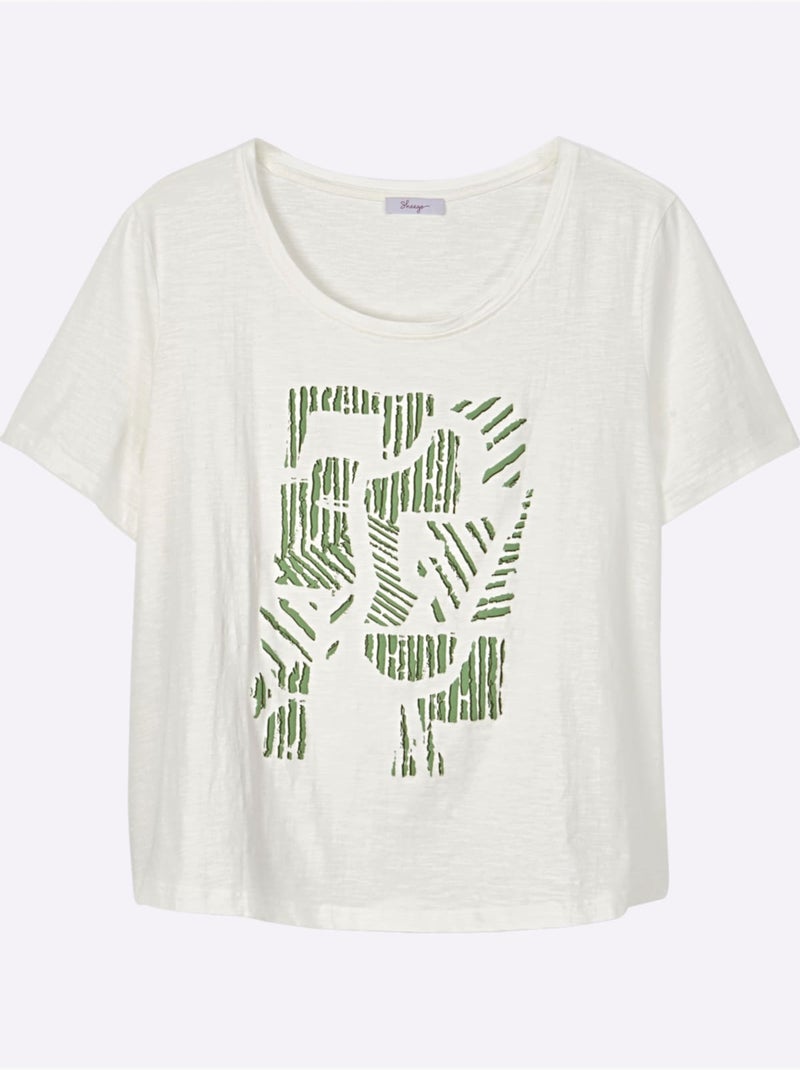 T-shirt à Encolure Ronde à Encolure Ronde - Taille Standard - Sheego Ecru - Kiabi