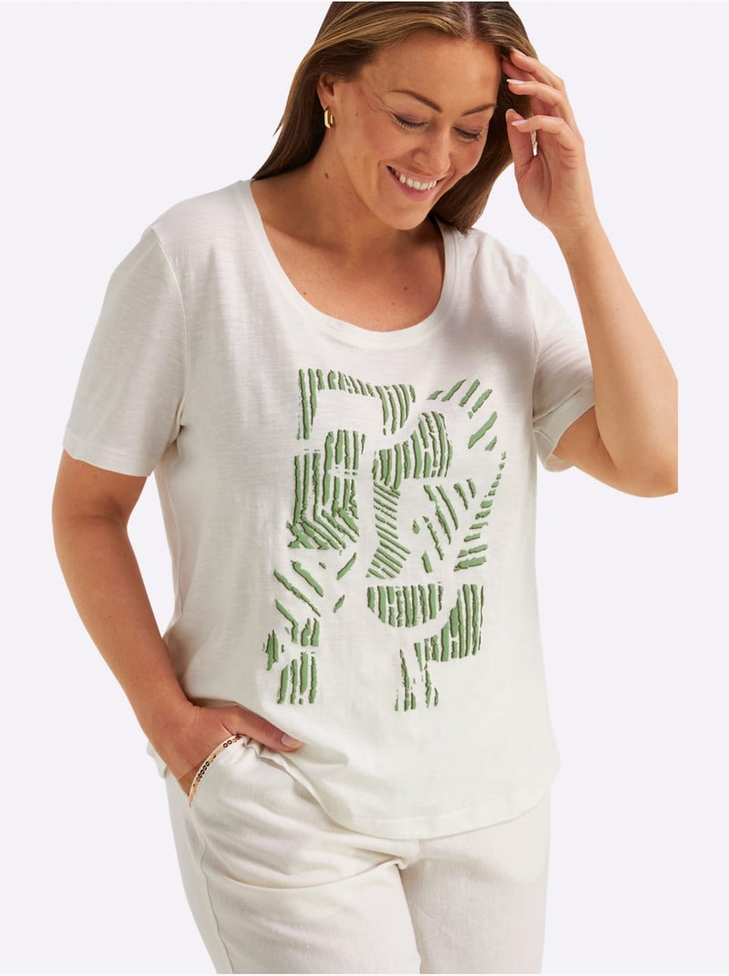 T-shirt à Encolure Ronde à Encolure Ronde - Taille Standard - Sheego Ecru - Kiabi