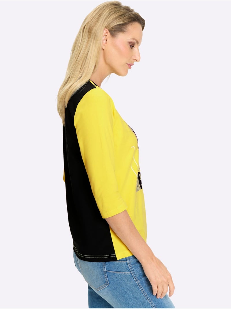 T-shirt à Encolure Ronde Accents Brillants - Taille Standard - helline Noir Vert - Kiabi