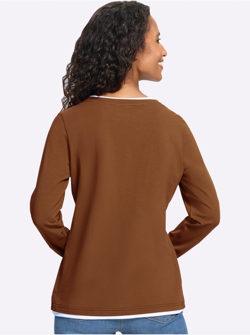 T-shirt à encolure ronde aspect 2 en 1 - taille standard - helline Ambre - Kiabi