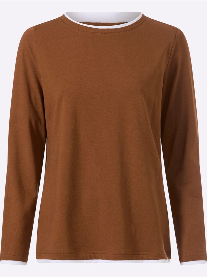 T-shirt à encolure ronde aspect 2 en 1 - taille standard - helline Ambre - Kiabi
