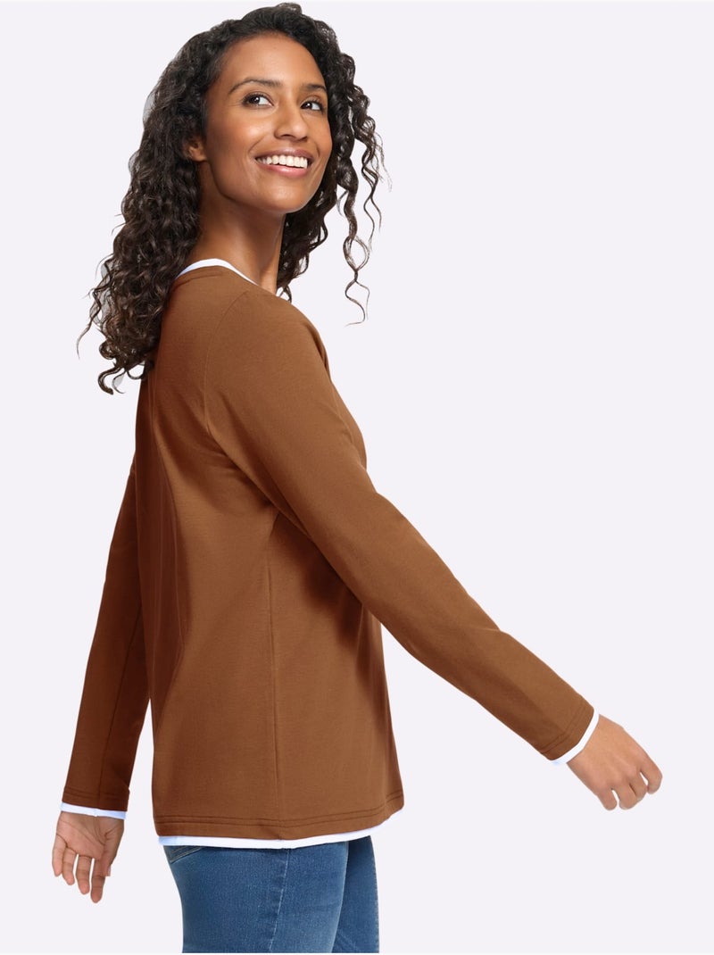 T-shirt à encolure ronde aspect 2 en 1 - taille standard - helline Ambre - Kiabi