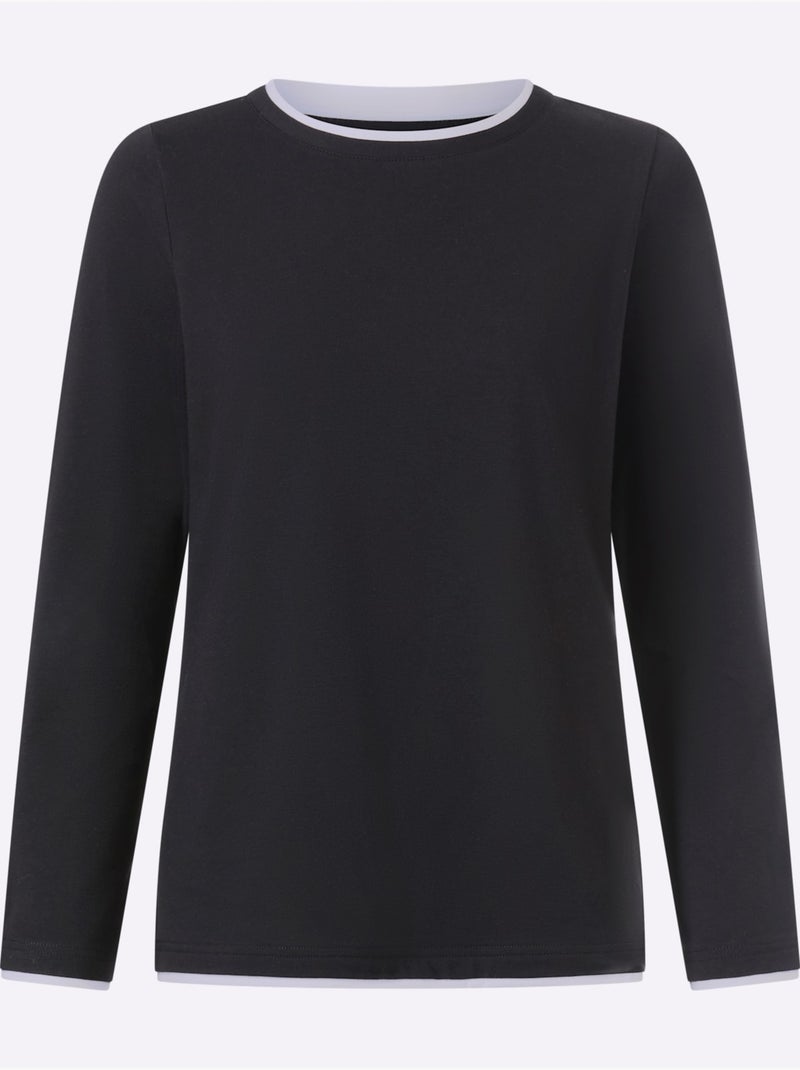 T-shirt à encolure ronde aspect 2 en 1 - taille standard - helline Noir Blanc - Kiabi