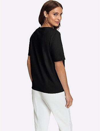 T-shirt à encolure ronde avec échancrures et pierres brillantes - Taille standard - Witt