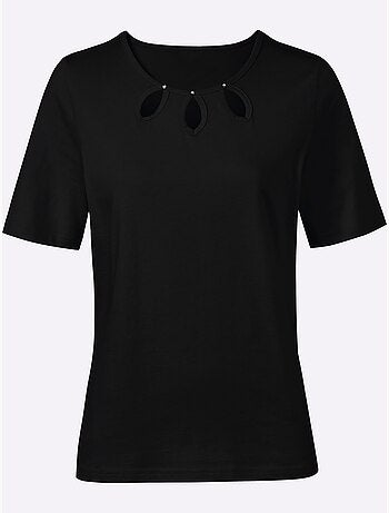 T-shirt à encolure ronde avec échancrures et pierres brillantes - Taille standard - Witt