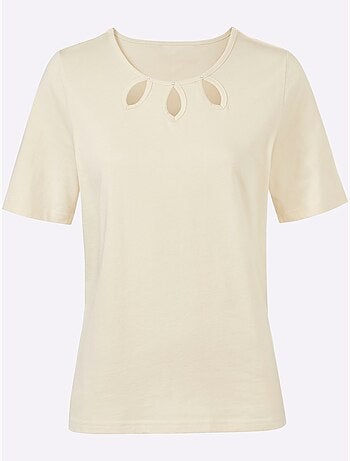 T-shirt à encolure ronde avec échancrures et pierres brillantes - Taille standard - Witt