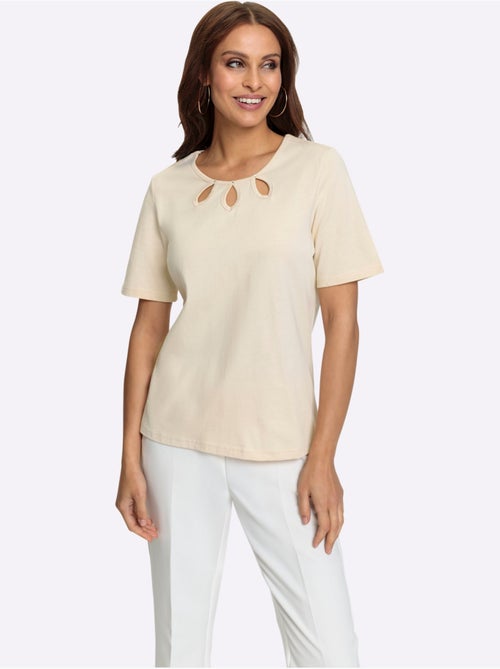 T-shirt à encolure ronde avec échancrures et pierres brillantes - Taille standard - Witt - Kiabi T-shirt à encolure ronde avec échancrures et pierres brillantes - Taille standard - Witt - Kiabi