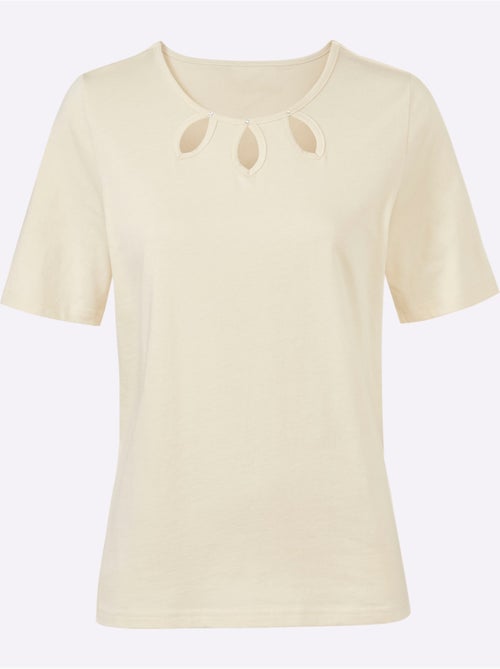 T-shirt à encolure ronde avec échancrures et pierres brillantes - Taille standard - Witt - Kiabi T-shirt à encolure ronde avec échancrures et pierres brillantes - Taille standard - Witt - Kiabi