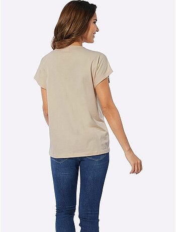 T-shirt à encolure ronde avec imprimé ethnique et mancherons - Taille standard - Moda Vilona