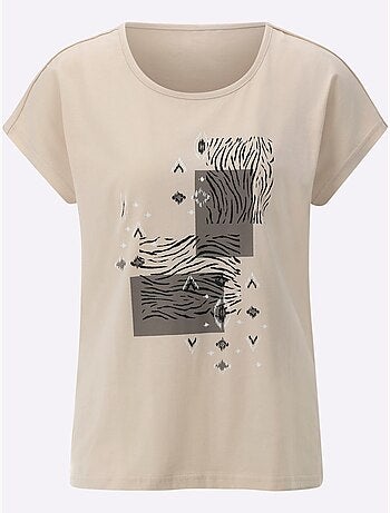 T-shirt à encolure ronde avec imprimé ethnique et mancherons - Taille standard - Moda Vilona