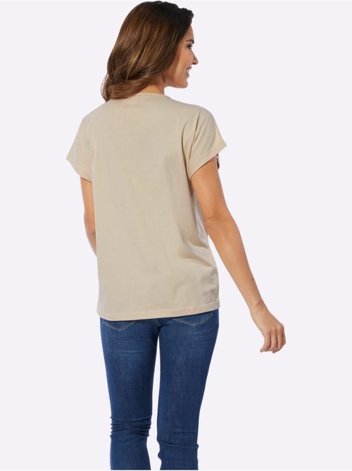 T-shirt à encolure ronde avec imprimé ethnique et mancherons - Taille standard - Moda Vilona - Kiabi