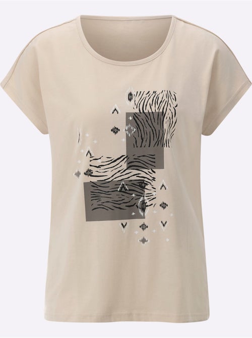T-shirt à encolure ronde avec imprimé ethnique et mancherons - Taille standard - Moda Vilona - Kiabi