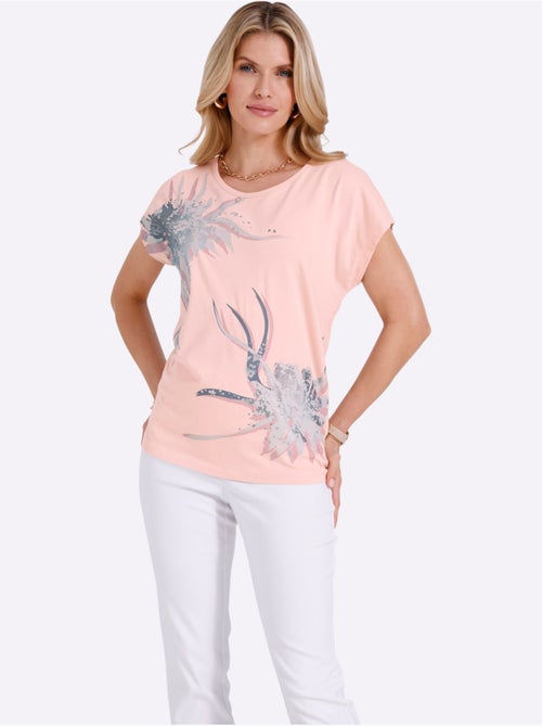 T-shirt à encolure ronde avec imprimé floral et mancherons - Taille standard - Moda Vilona - Kiabi T-shirt à encolure ronde avec imprimé floral et mancherons - Taille standard - Moda Vilona - Kiabi
