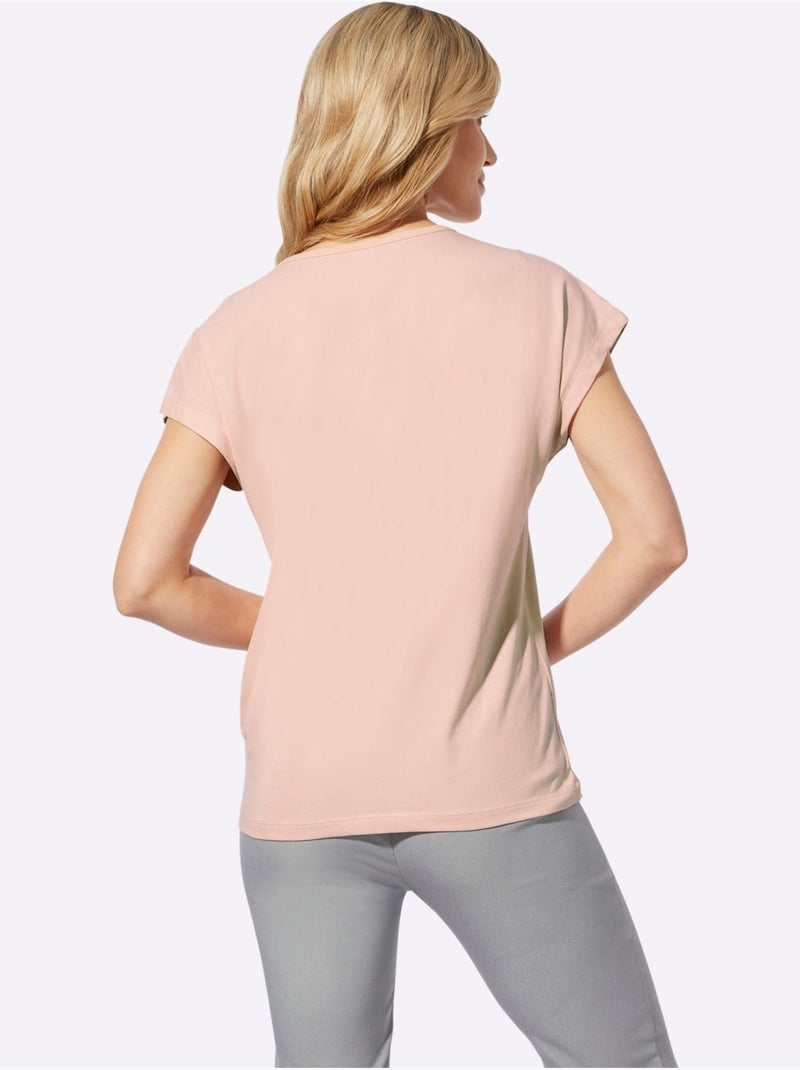 T-shirt à encolure ronde avec imprimé floral et mancherons - Taille standard - Moda Vilona Argent - Kiabi