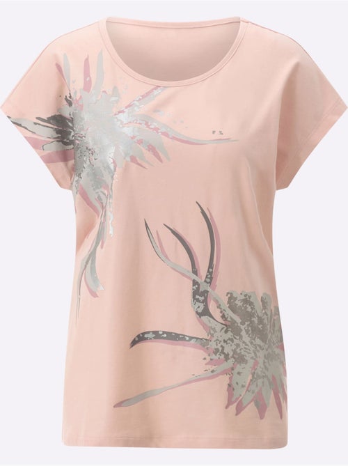 T-shirt à encolure ronde avec imprimé floral et mancherons - Taille standard - Moda Vilona - Kiabi T-shirt à encolure ronde avec imprimé floral et mancherons - Taille standard - Moda Vilona - Kiabi