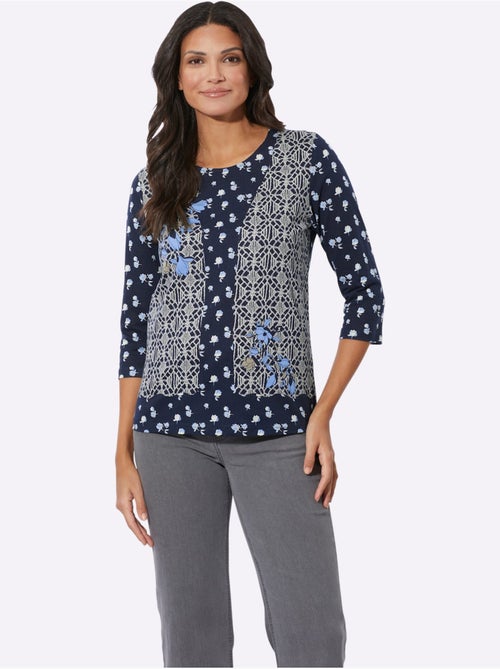 T-shirt à encolure ronde avec imprimé floral et manches 3/4 - taille standard - moda vilona - Kiabi T-shirt à encolure ronde avec imprimé floral et manches 3/4 - taille standard - moda vilona - Kiabi