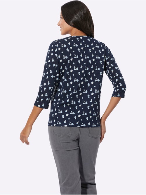 T-shirt à encolure ronde avec imprimé floral et manches 3/4 - taille standard - moda vilona - Kiabi T-shirt à encolure ronde avec imprimé floral et manches 3/4 - taille standard - moda vilona - Kiabi