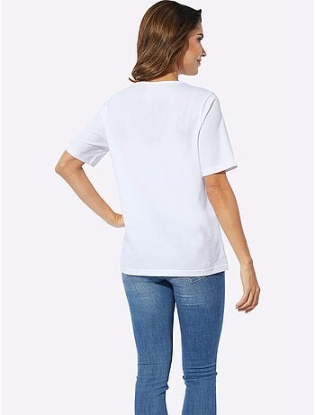 T-shirt à encolure ronde avec imprimé floral et manches courtes - Taille standard - Moda Vilona