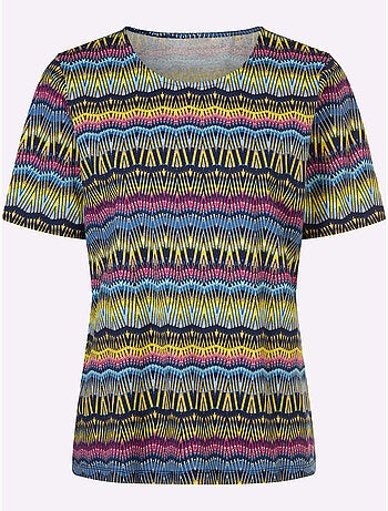 T-shirt à encolure ronde avec imprimé graphique coloré - taille standard - moda vilona