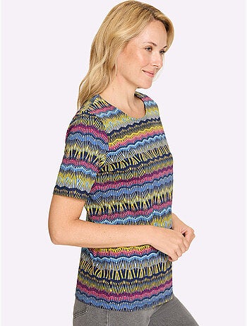 T-shirt à encolure ronde avec imprimé graphique coloré - taille standard - moda vilona