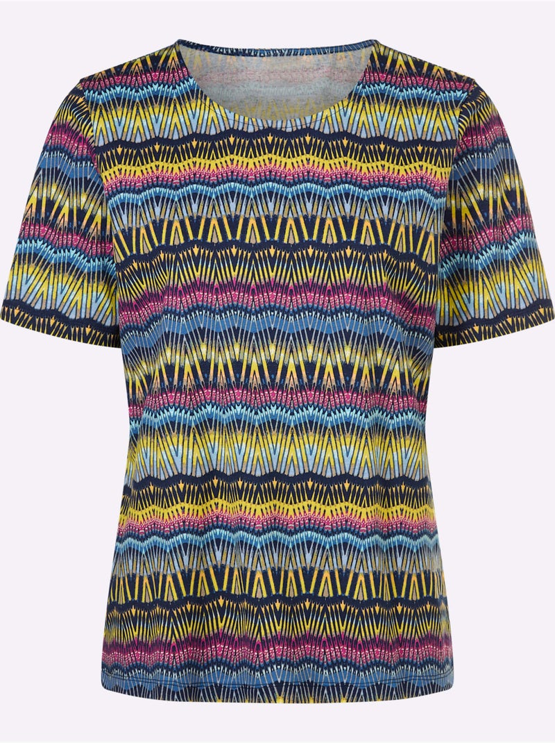 T-shirt à encolure ronde avec imprimé graphique coloré - Taille standard - Moda Vilona Bleu marine - Kiabi