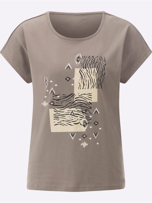 T-shirt à encolure ronde avec imprimé graphique et mancherons - Taille standard - Moda Vilona - Kiabi T-shirt à encolure ronde avec imprimé graphique et mancherons - Taille standard - Moda Vilona - Kiabi