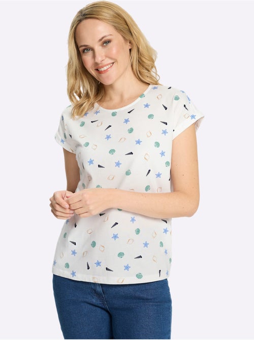 T-shirt à encolure ronde avec imprimé marin coquillages - Taille standard - Moda Vilona - Kiabi