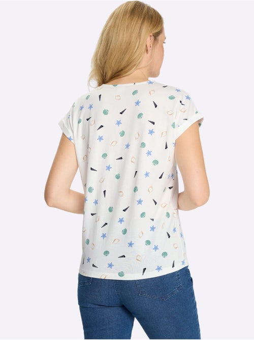 T-shirt à encolure ronde avec imprimé marin coquillages - Taille standard - Moda Vilona - Kiabi