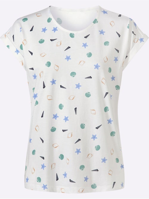 T-shirt à encolure ronde avec imprimé marin coquillages - Taille standard - Moda Vilona - Kiabi