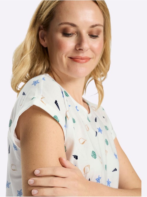 T-shirt à encolure ronde avec imprimé marin coquillages - Taille standard - Moda Vilona - Kiabi