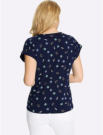 T-shirt à encolure ronde avec imprimé marin et mancherons - Taille standard - Moda Vilona