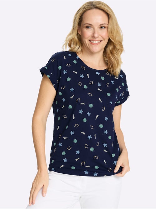 T-shirt à encolure ronde avec imprimé marin et mancherons - Taille standard - Moda Vilona - Kiabi T-shirt à encolure ronde avec imprimé marin et mancherons - Taille standard - Moda Vilona - Kiabi