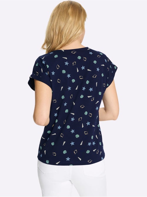 T-shirt à encolure ronde avec imprimé marin et mancherons - Taille standard - Moda Vilona - Kiabi T-shirt à encolure ronde avec imprimé marin et mancherons - Taille standard - Moda Vilona - Kiabi