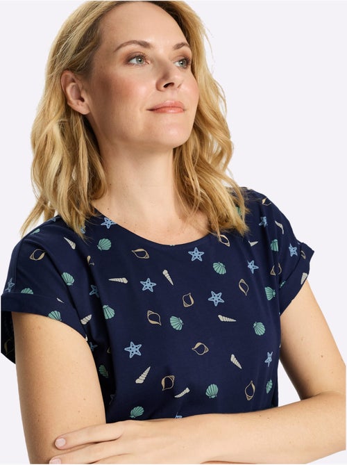 T-shirt à encolure ronde avec imprimé marin et mancherons - Taille standard - Moda Vilona - Kiabi T-shirt à encolure ronde avec imprimé marin et mancherons - Taille standard - Moda Vilona - Kiabi