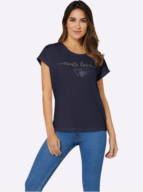 T-shirt à encolure ronde avec mancherons et imprimé cœur - Taille standard - Moda Vilona - Kiabi T-shirt à encolure ronde avec mancherons et imprimé cœur - Taille standard - Moda Vilona - Kiabi
