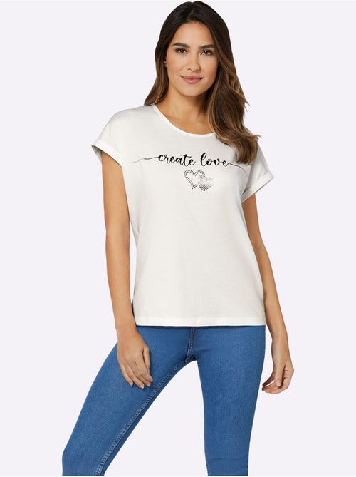T-shirt à encolure ronde avec mancherons et imprimé cœur - Taille standard - Moda Vilona - Kiabi