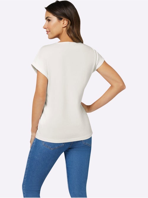 T-shirt à encolure ronde avec mancherons et imprimé cœur - Taille standard - Moda Vilona - Kiabi