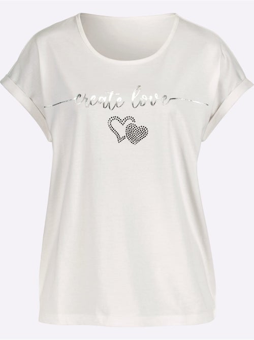 T-shirt à encolure ronde avec mancherons et imprimé cœur - Taille standard - Moda Vilona - Kiabi