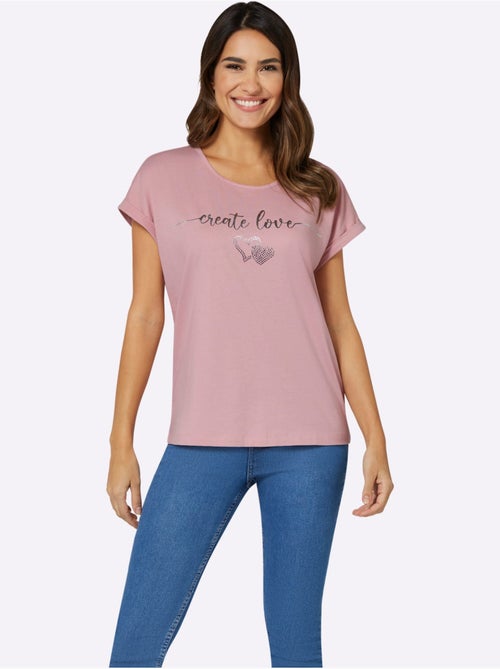 T-shirt à encolure ronde avec mancherons et imprimé cœur - Taille standard - Moda Vilona - Kiabi