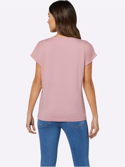 T-shirt à encolure ronde avec mancherons et imprimé cœur - Taille standard - Moda Vilona - Kiabi
