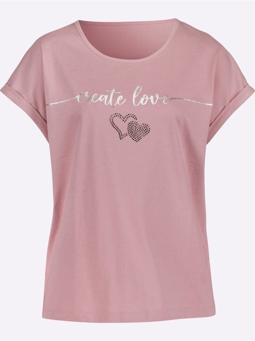 T-shirt à encolure ronde avec mancherons et imprimé cœur - Taille standard - Moda Vilona - Kiabi
