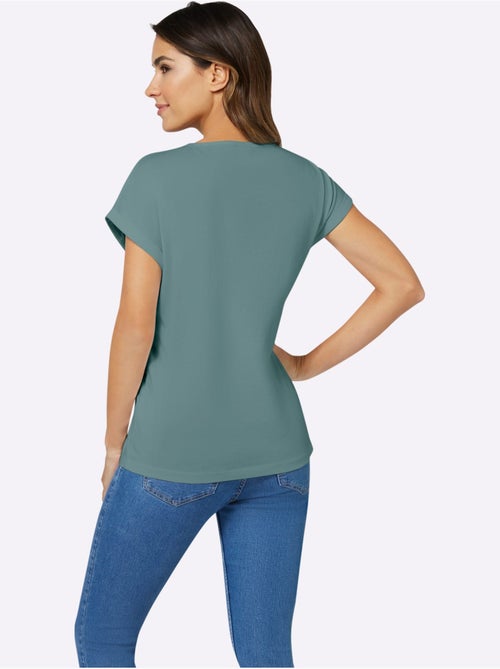 T-shirt à encolure ronde avec mancherons et imprimé cœur argenté - Taille standard - Moda Vilona - Kiabi T-shirt à encolure ronde avec mancherons et imprimé cœur argenté - Taille standard - Moda Vilona - Kiabi