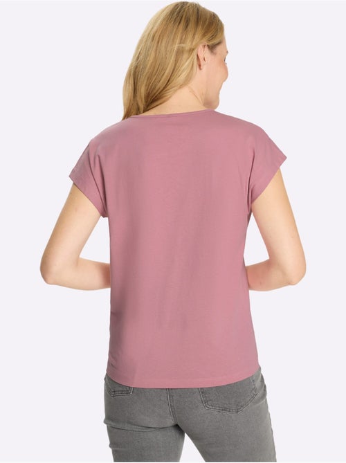 T-shirt à encolure ronde avec mancherons et imprimé feuillage - Taille standard - Moda Vilona - Kiabi