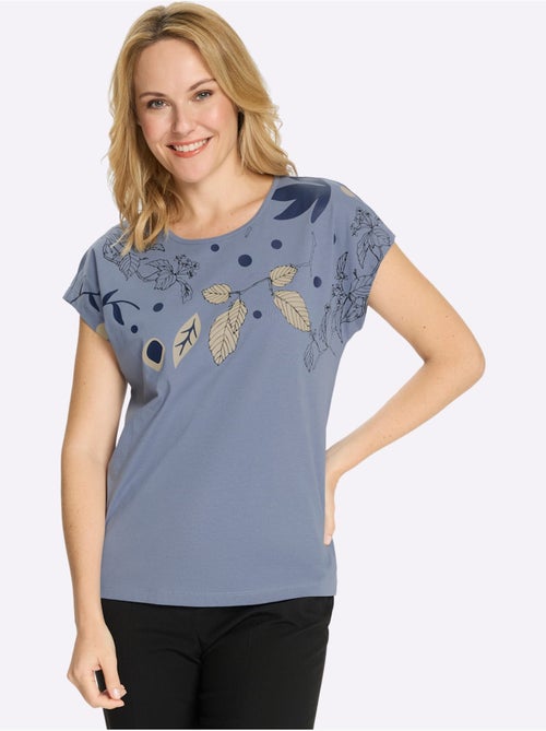 T-shirt à encolure ronde avec mancherons et imprimé feuilles - Taille standard - Moda Vilona - Kiabi T-shirt à encolure ronde avec mancherons et imprimé feuilles - Taille standard - Moda Vilona - Kiabi