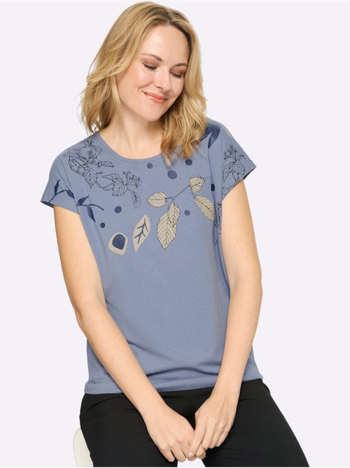 T-shirt à encolure ronde avec mancherons et imprimé feuilles - Taille standard - Moda Vilona - Kiabi T-shirt à encolure ronde avec mancherons et imprimé feuilles - Taille standard - Moda Vilona - Kiabi